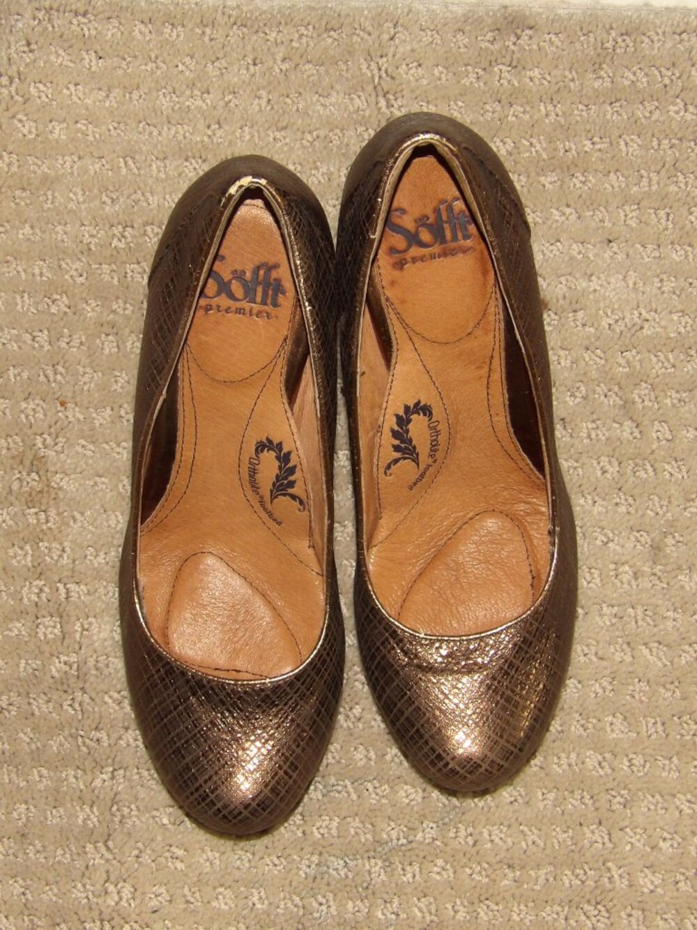 Soft Premier Bronze Metallic High Heel Shoes With Ortholite Foot-bed Size 7.5